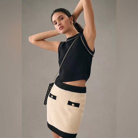 Anthropologie Dresses & Skirts - Anthropologie Endless Rose Black and Cream Knit Mini SKIRT